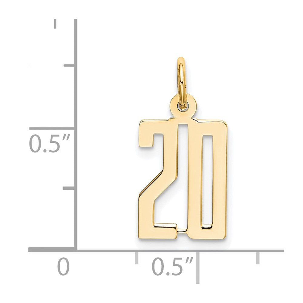 14K Gelbgold Klein Länglich Zahl 20 Charm