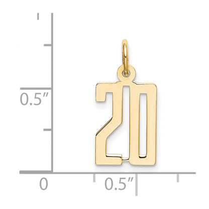 14K Gelbgold Klein Länglich Zahl 20 Charm