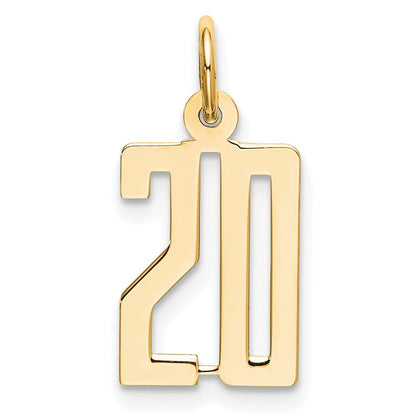 14K Gelbgold Klein Länglich Zahl 20 Charm