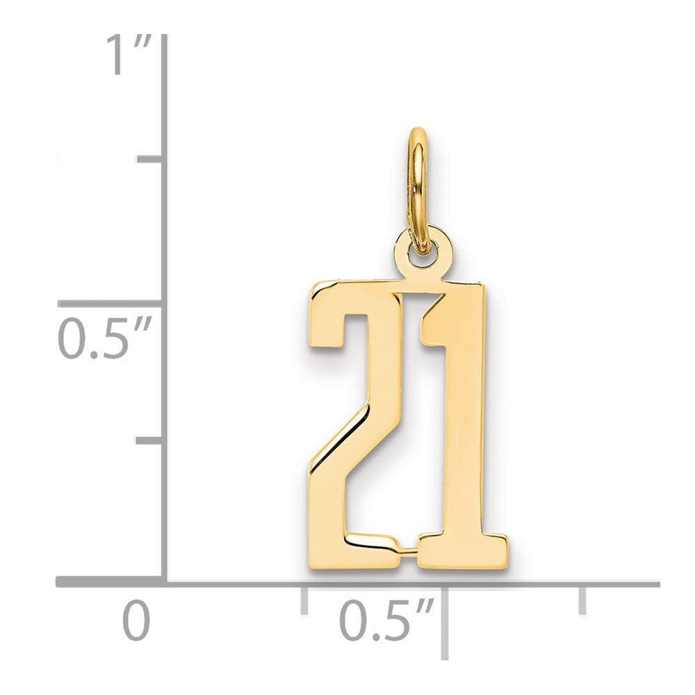 14K Gelbgold Klein Länglich Zahl 21 Charm