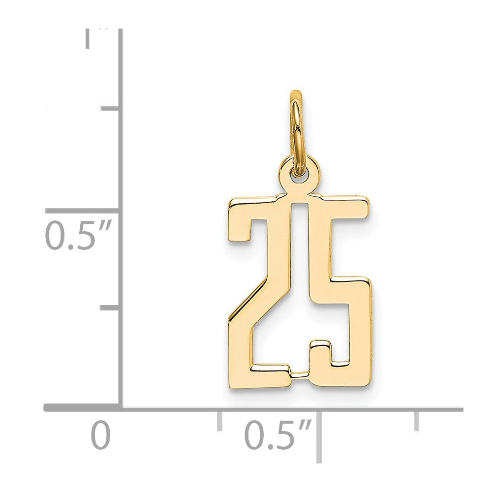 14K Gelbgold Klein Länglich Zahl 25 Charm