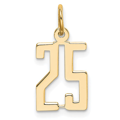 14K Gelbgold Klein Länglich Zahl 25 Charm