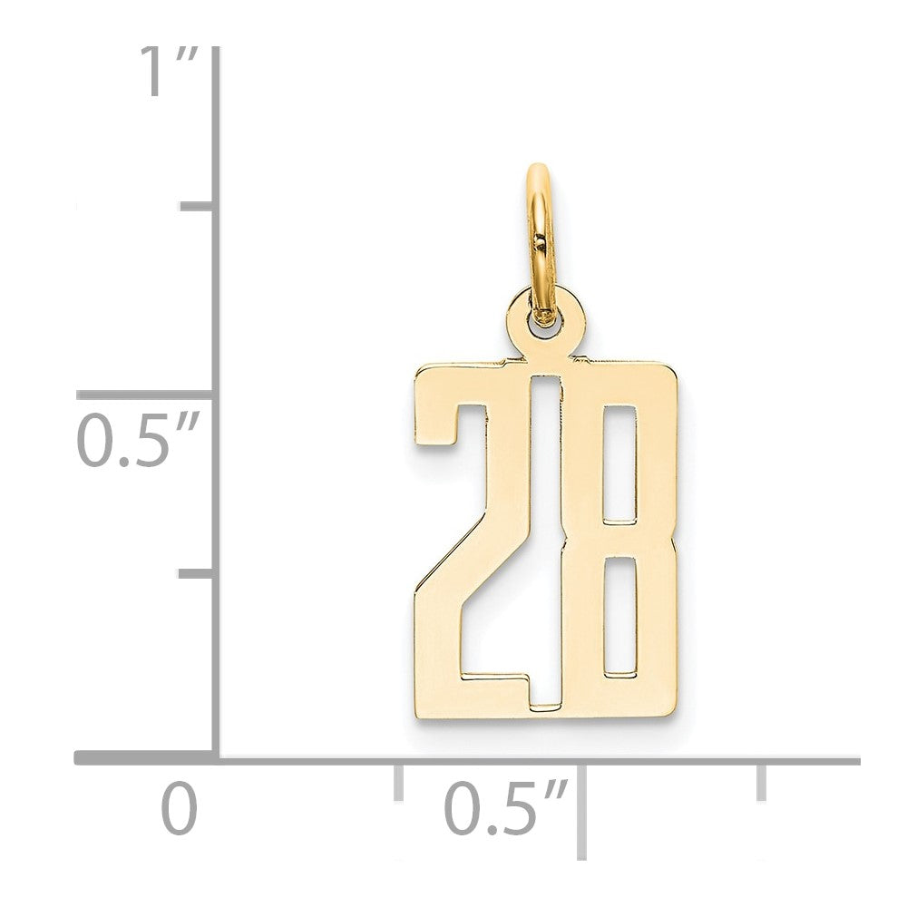 14K Gelbgold Klein Länglich Zahl 28 Charm