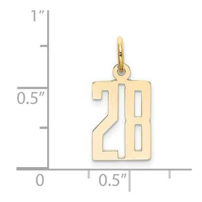 14K Gelbgold Klein Länglich Zahl 28 Charm
