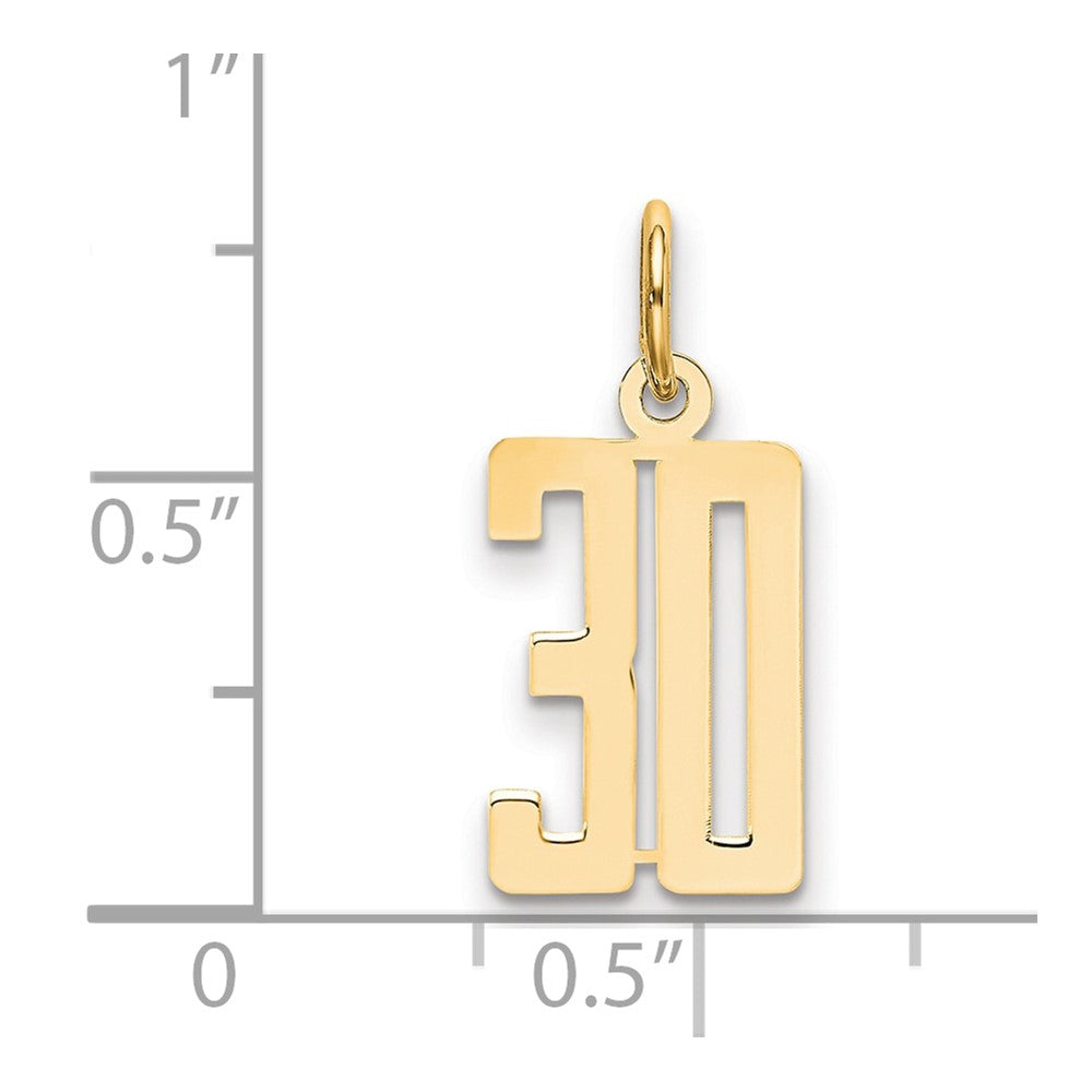 14K Gelbgold Klein Länglich Zahl 30 Charm