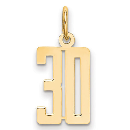 14K Gelbgold Klein Länglich Zahl 30 Charm