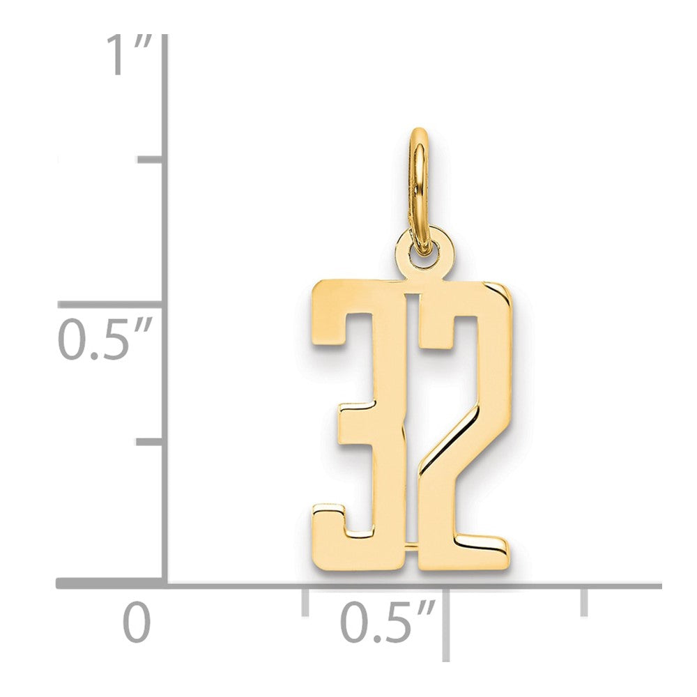 14K Gelbgold Klein Länglich Zahl 32 Charm