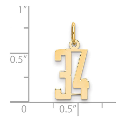 14K Gelbgold Klein Länglich Zahl 34 Charm