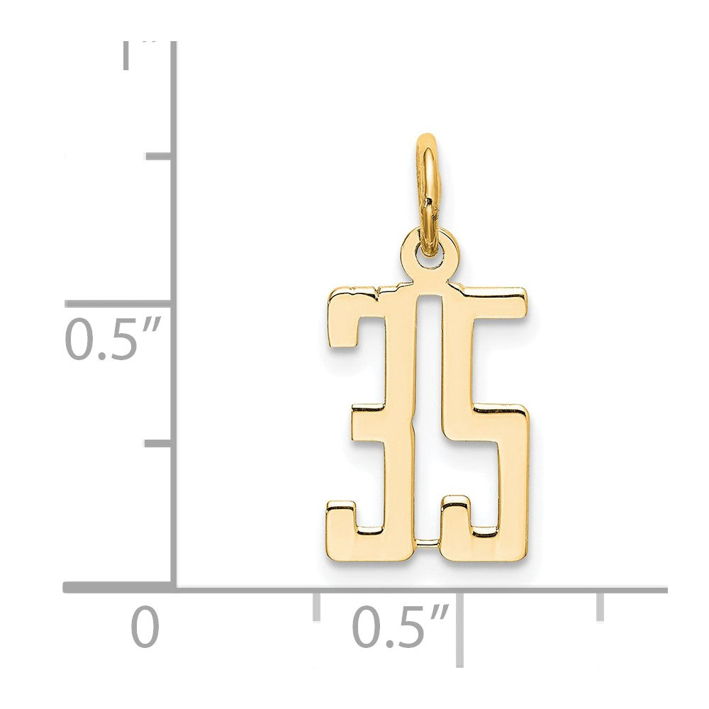 14K Gelbgold Klein Länglich Zahl 35 Charm