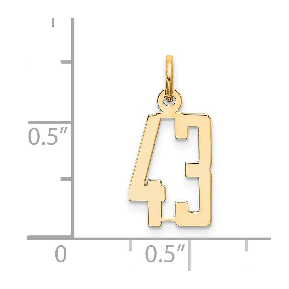 14K Gelbgold Klein Länglich Zahl 43 Charm