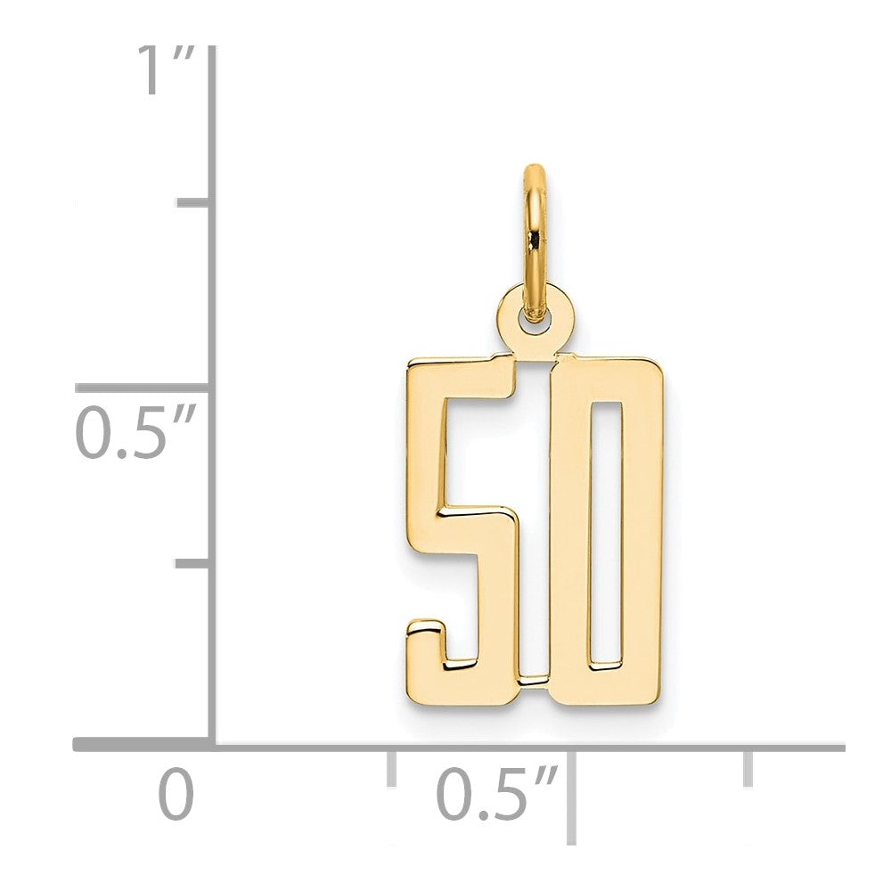14K Gelbgold Klein Länglich Zahl 50 Charm