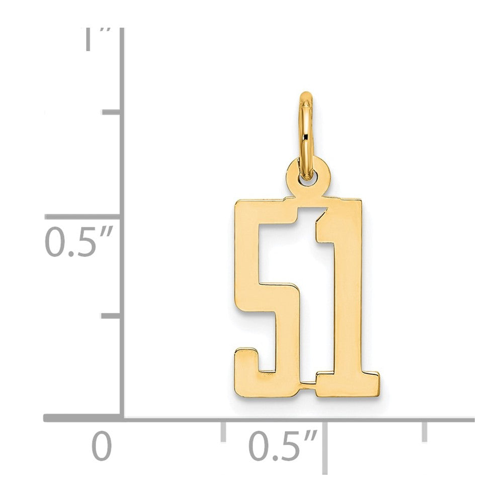 14K Gelbgold Klein Länglich Zahl 51 Charm