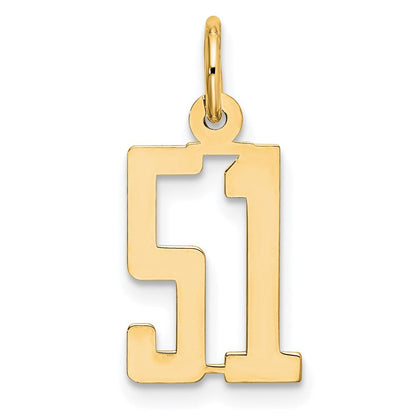 14K Gelbgold Klein Länglich Zahl 51 Charm