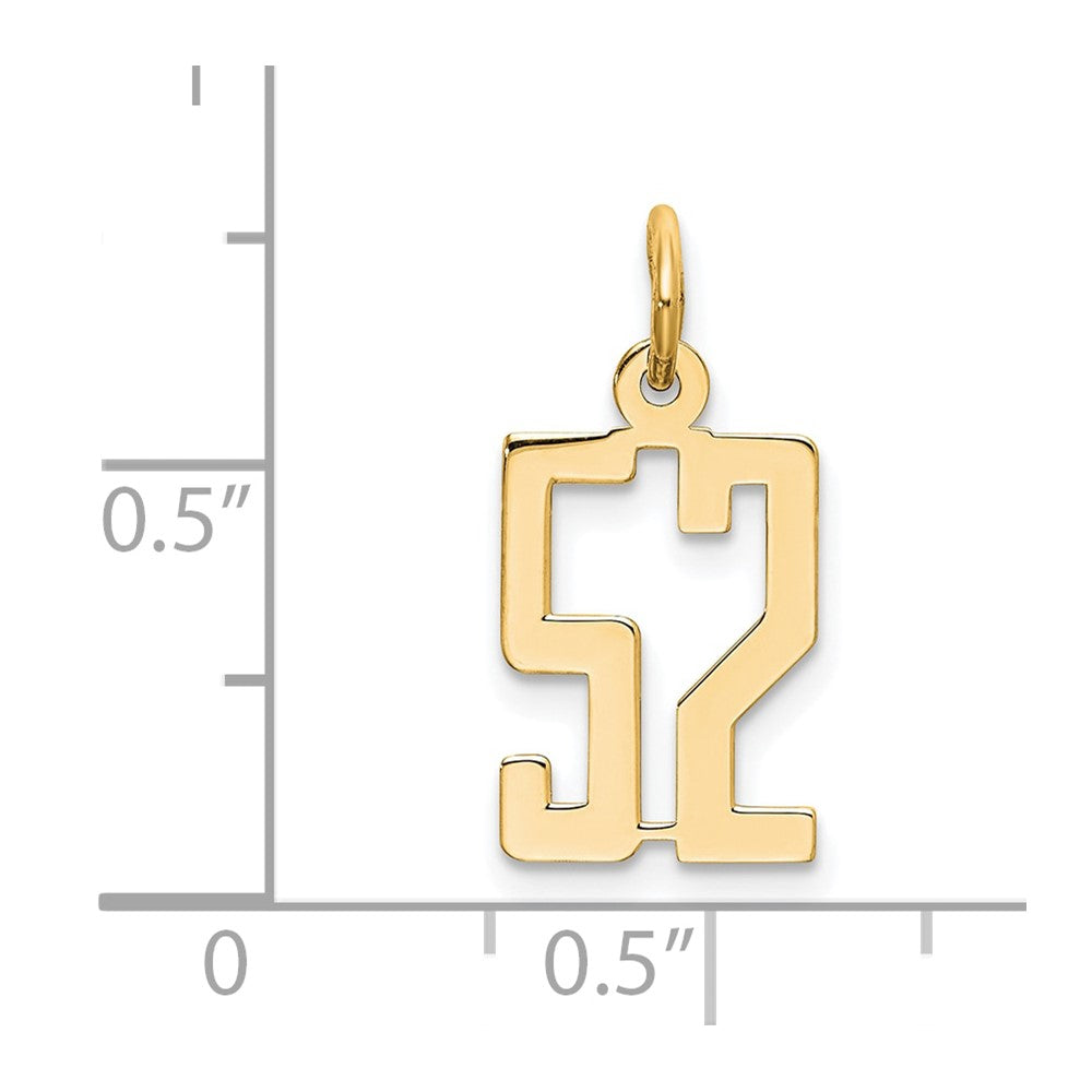 14K Gelbgold Klein Länglich Zahl 52 Charm