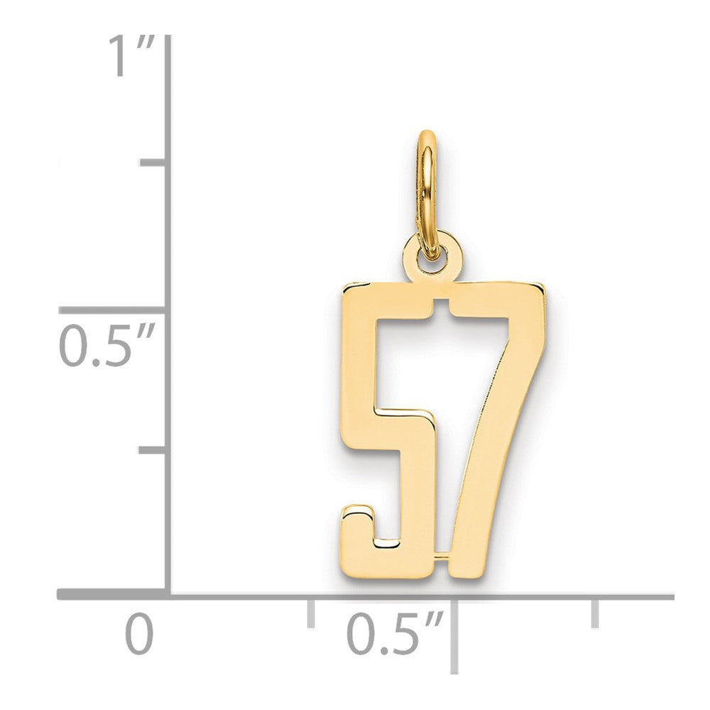 14K Gelbgold Klein Länglich Zahl 57 Charm
