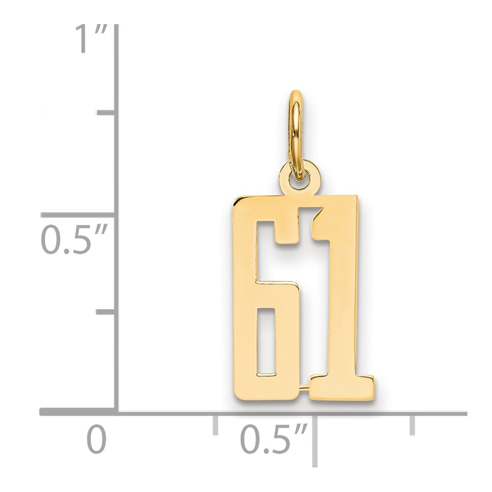 14K Gelbgold Klein Länglich Zahl 61 Charm