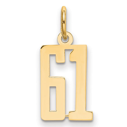 14K Gelbgold Klein Länglich Zahl 61 Charm