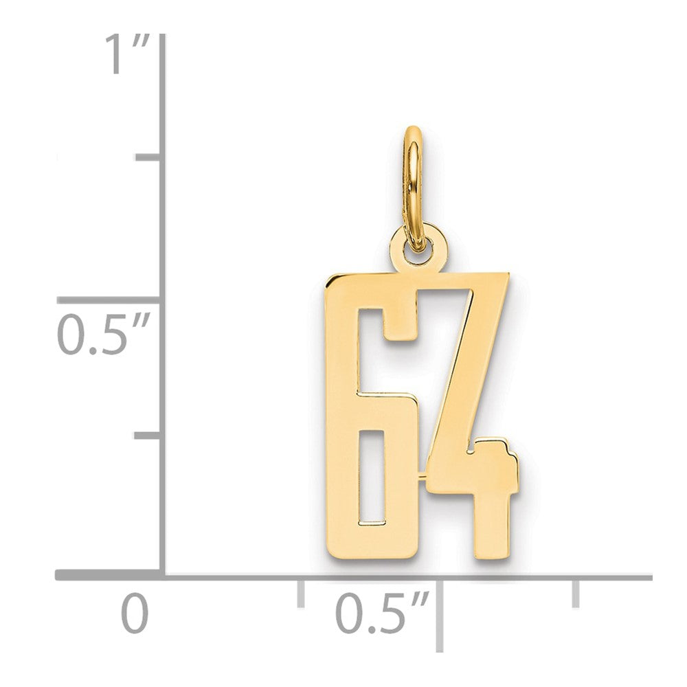 14K Gelbgold Klein Länglich Zahl 64 Charm