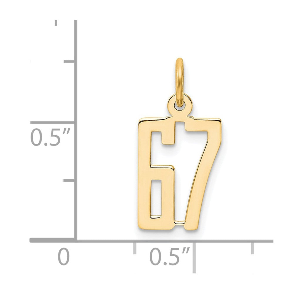 14K Gelbgold Klein Länglich Zahl 67 Charm