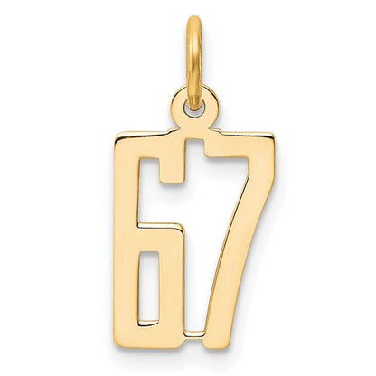 14K Gelbgold Klein Länglich Zahl 67 Charm