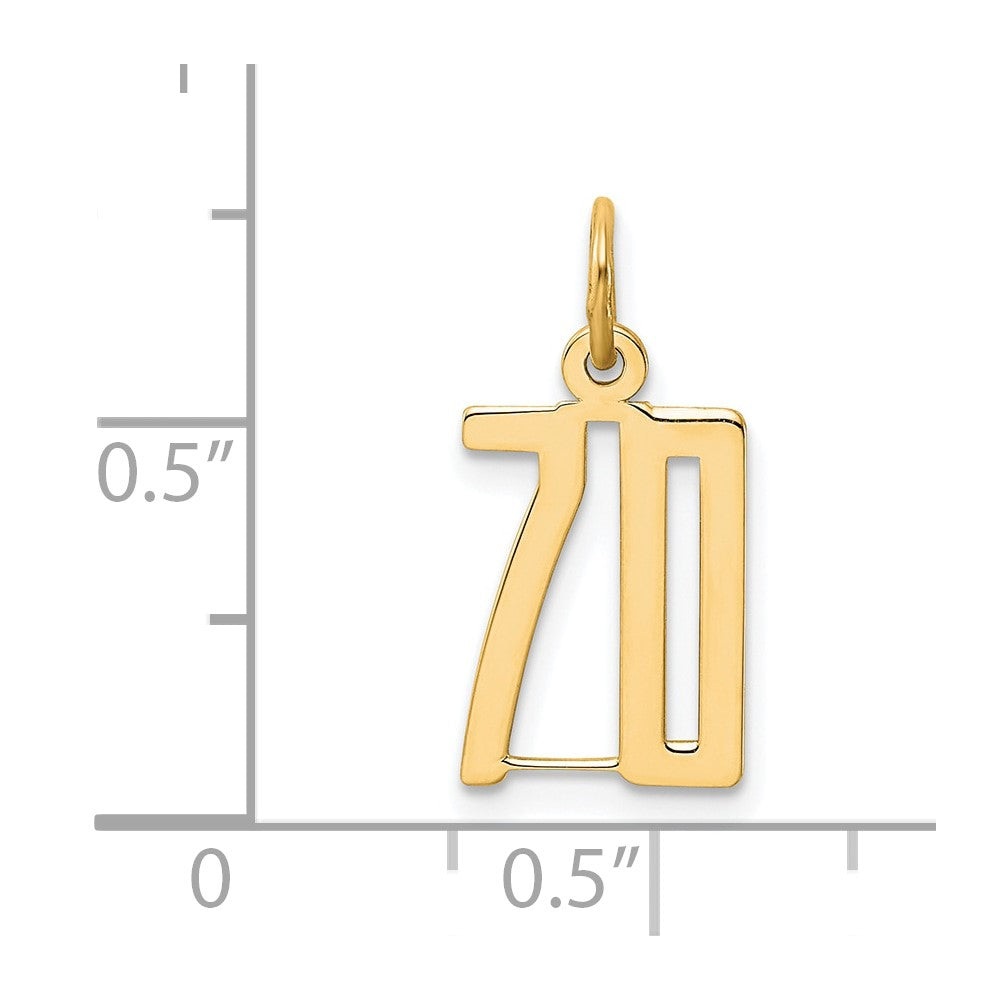 14K Gelbgold Klein Länglich Zahl 70 Charm