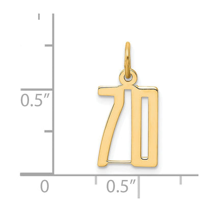 14K Gelbgold Klein Länglich Zahl 70 Charm