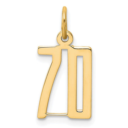 14K Gelbgold Klein Länglich Zahl 70 Charm