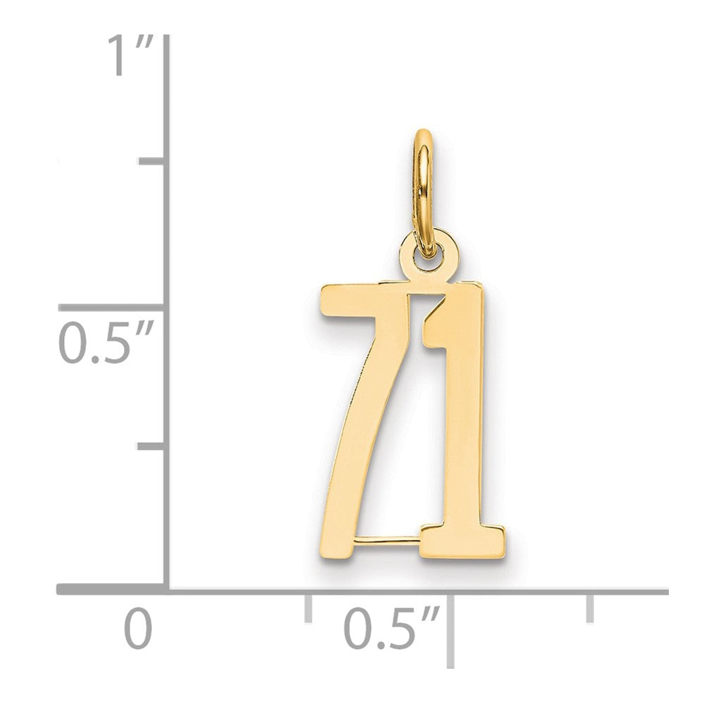 14K Gelbgold Klein Länglich Zahl 71 Charm