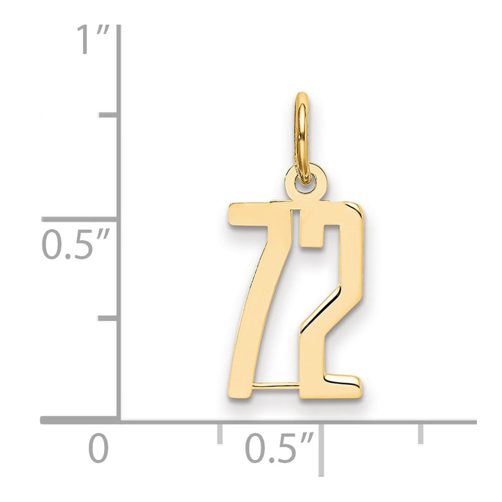 14K Gelbgold Klein Länglich Zahl 72 Charm