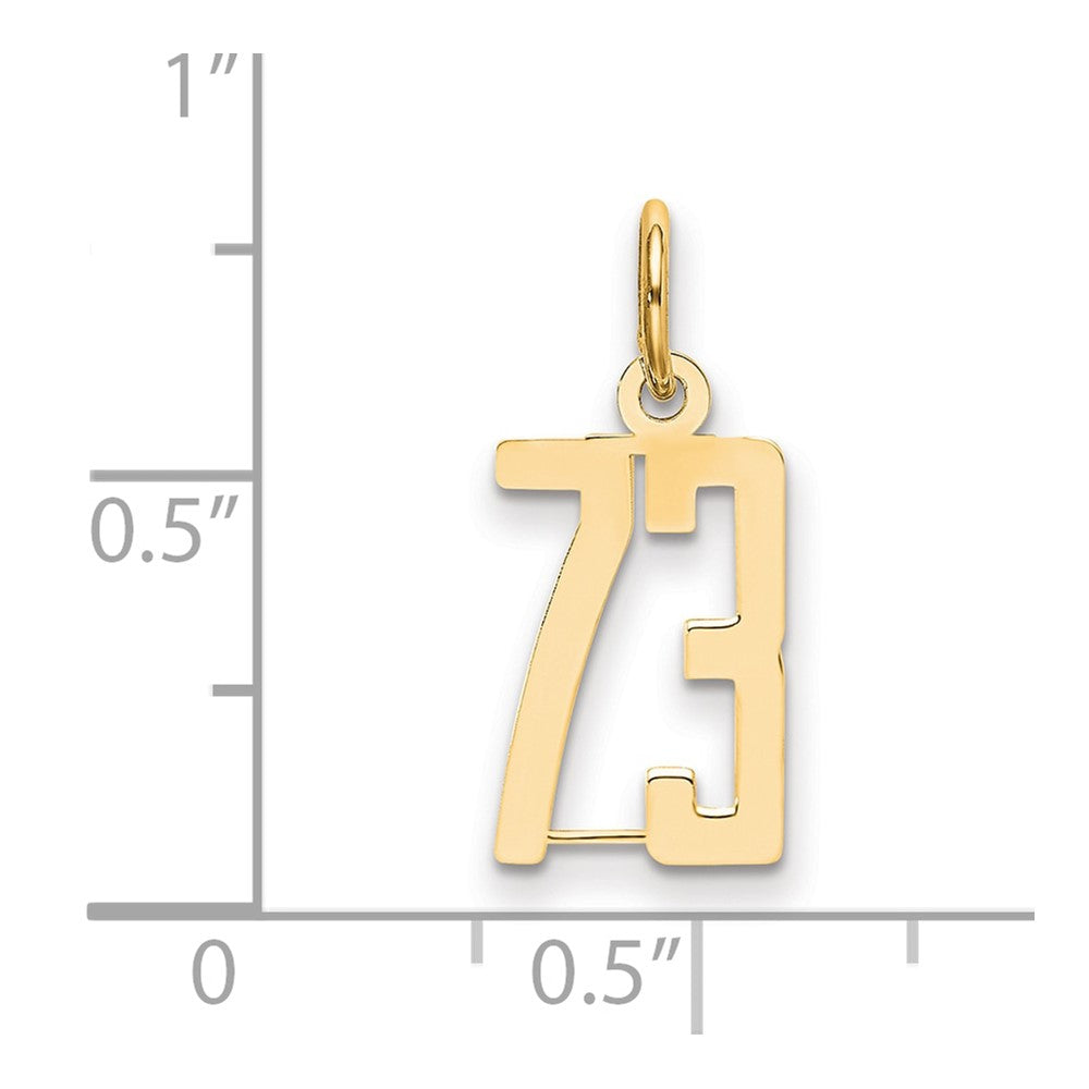 14K Gelbgold Klein Länglich Zahl 73 Charm