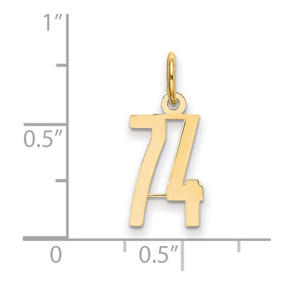 14K Gelbgold Klein Länglich Zahl 74 Charm