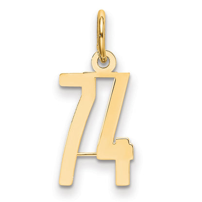 14K Gelbgold Klein Länglich Zahl 74 Charm
