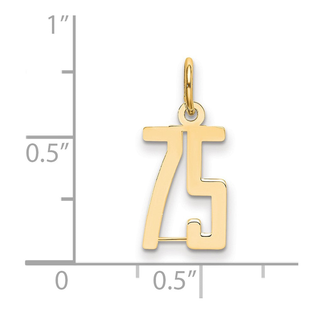 14K Gelbgold Klein Länglich Zahl 75 Charm