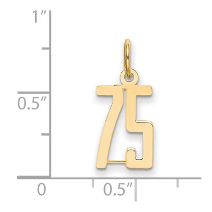 14K Gelbgold Klein Länglich Zahl 75 Charm
