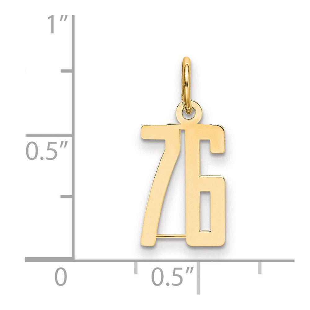 14K Gelbgold Klein Länglich Zahl 76 Charm