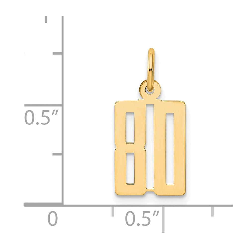 14K Gelbgold Klein Länglich Zahl 80 Charm