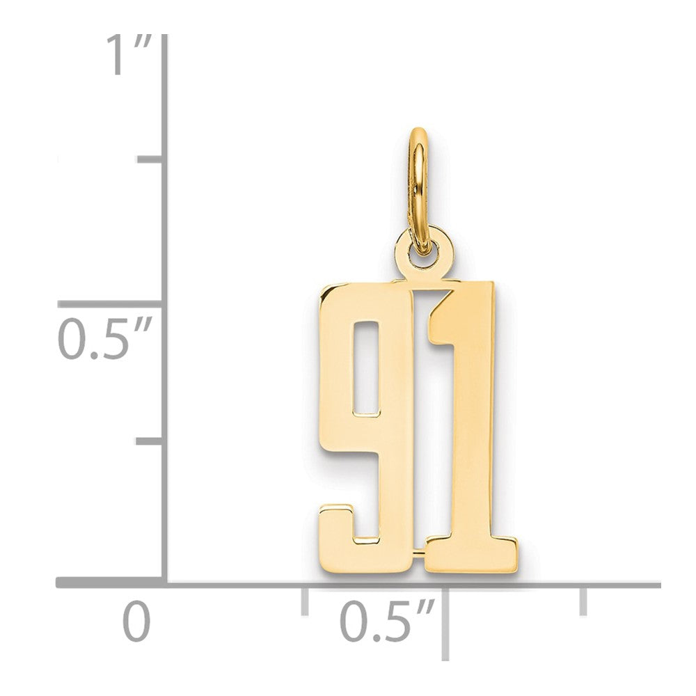 14K Gelbgold Klein Länglich Zahl 91 Charm