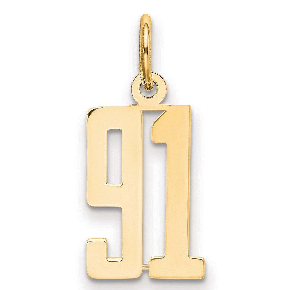 14K Gelbgold Klein Länglich Zahl 91 Charm