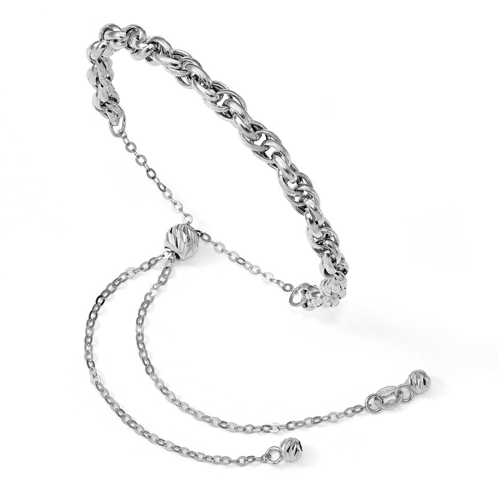 14K Weißgold Poliert Fantasieglieder Adj. Armband