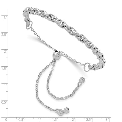 14K Weißgold Poliert Fantasieglieder Adj. Armband