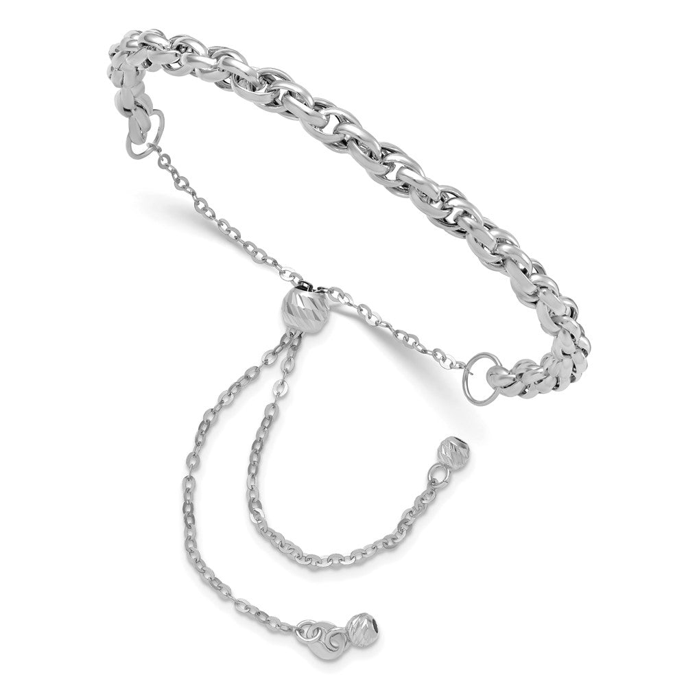 14K Weißgold Poliert Fantasieglieder Adj. Armband
