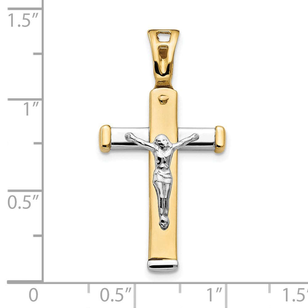 14K Bicolor Poliert Kruzifix Anhänger