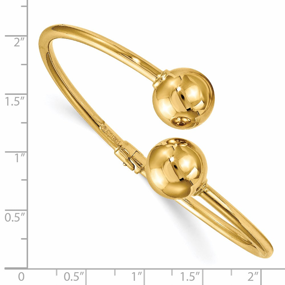 14K Gelbgold Poliert Bypass Perlen Klappbar Manschette Armreif