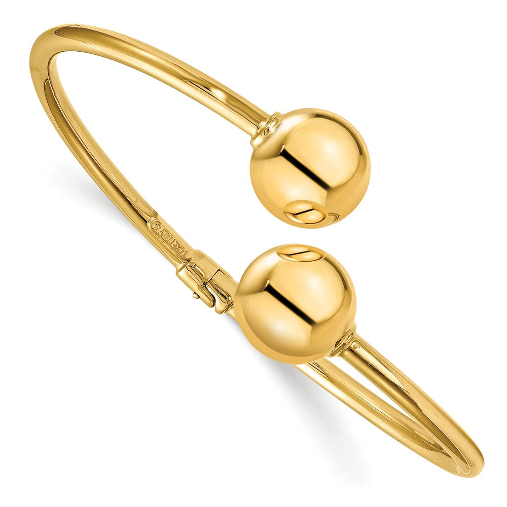 14K Gelbgold Poliert Bypass Perlen Klappbar Manschette Armreif