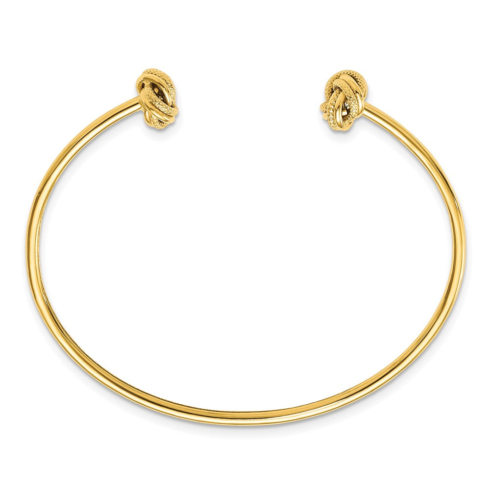 14K Gelbgold Poliert und Strukturiert Liebe Knoten Flexibel Manschette Armreif