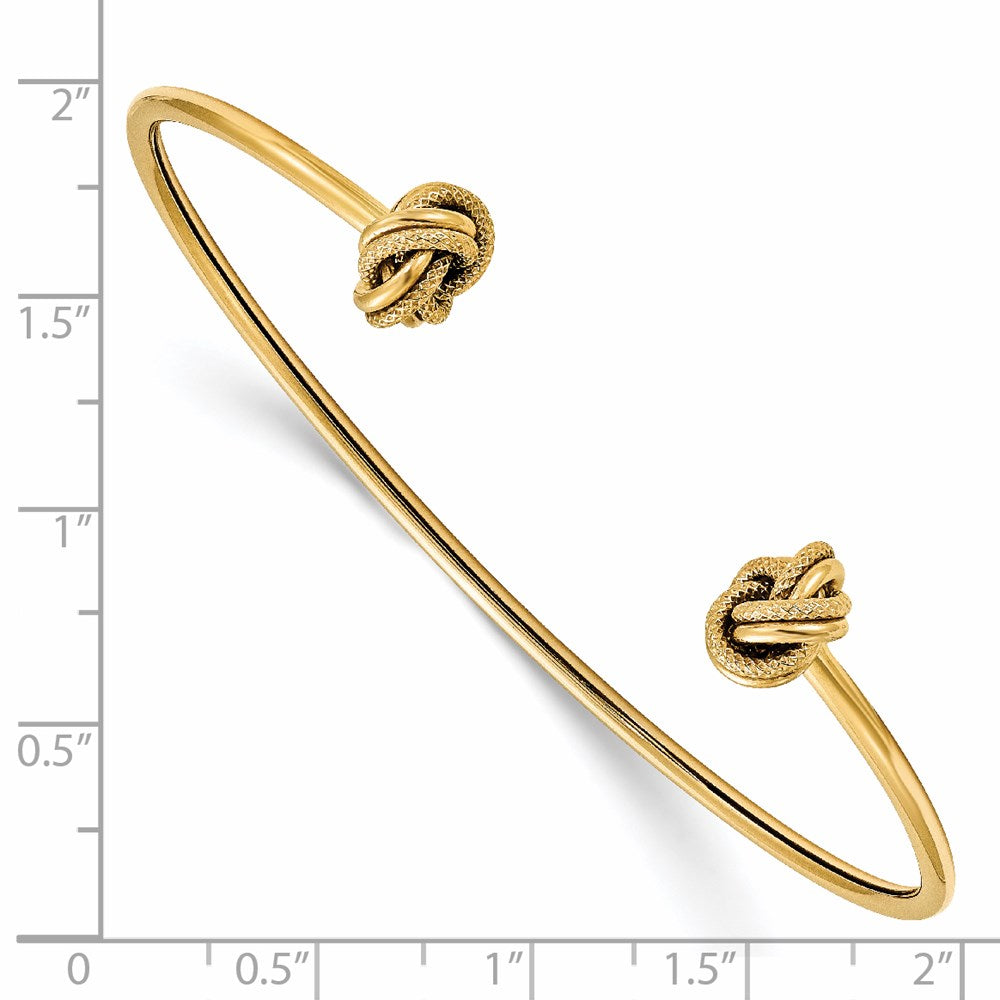 14K Gelbgold Poliert und Strukturiert Liebe Knoten Flexibel Manschette Armreif