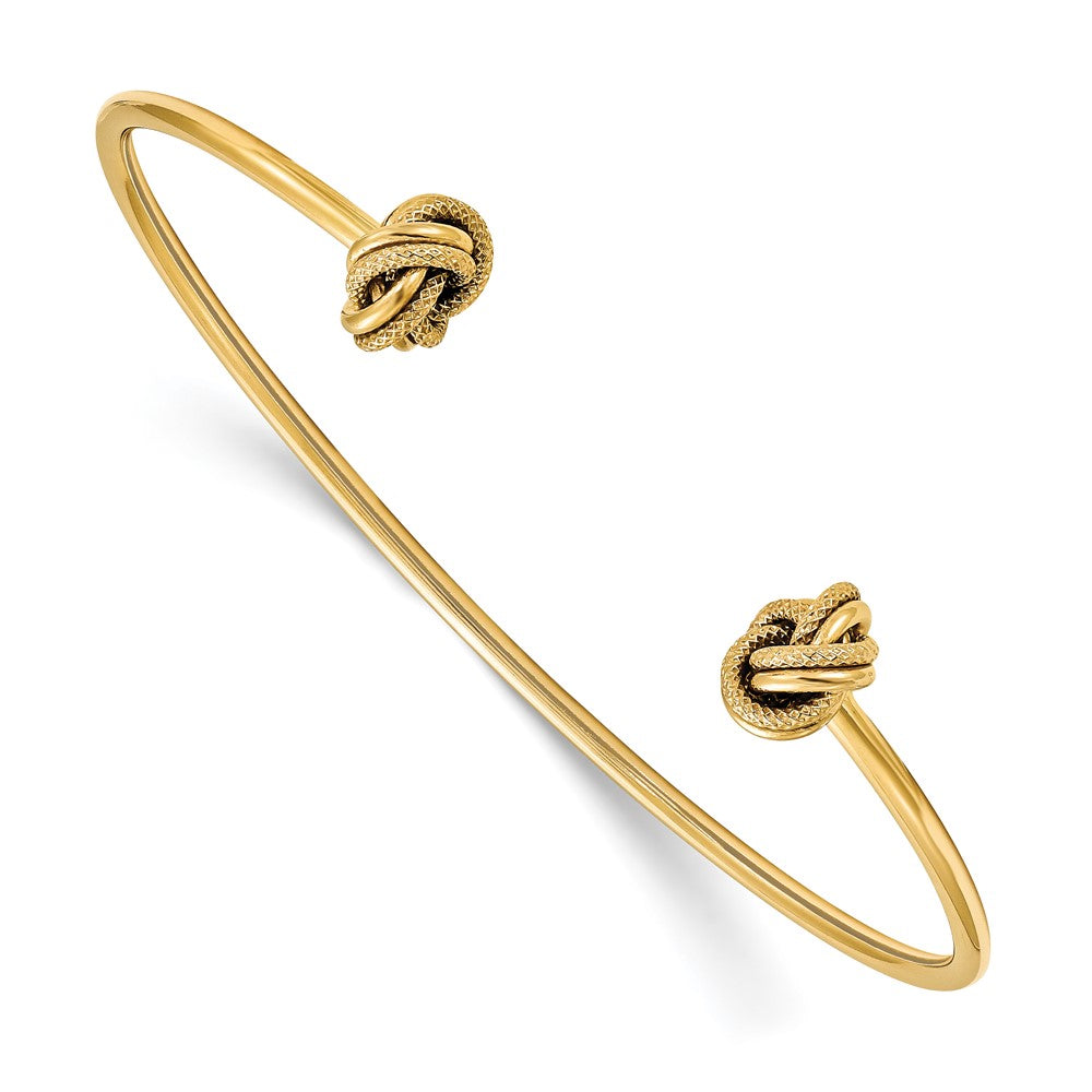 14K Gelbgold Poliert und Strukturiert Liebe Knoten Flexibel Manschette Armreif