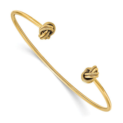 14K Gelbgold Poliert und Strukturiert Liebe Knoten Flexibel Manschette Armreif