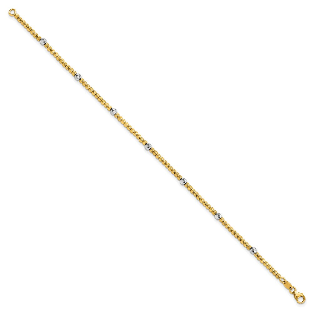 14K Bicolor Poliert Diamantiert Gekugelt Armband