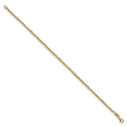 14K Bicolor Poliert Diamantiert Gekugelt Armband